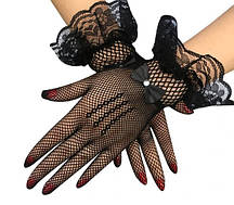 Жіночі перчатки сітка чорні з бантом
