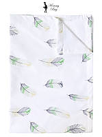 Пеленка непромокаемая многоразовая Mommy Bag 100х70 см Перья зеленые #23