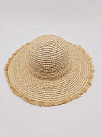 Жіночий однотонний капелюх з соломи з середніми полями з бахромою 55-57 Бежевий 11365