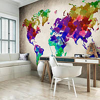 Готовые флизелиновые фотообои 368x254 см Разноцветная карта мира в мозаике (10009V8) +клей