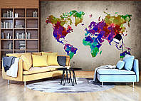 Флизелиновые фотообои красивые 312x219 см Разноцветная карта мира в мозаике (10009VEXXL) +клей