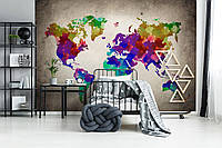 Флизелиновые фотообои для спальни 416x254 см Разноцветная карта мира в мозаике (10009VEXXXL) +клей