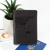 Обкладинка шкіряна на закордонний паспорт "Карта" (коричнева)