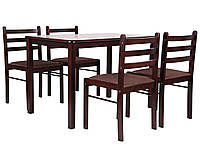 Комплект кухонний обідній столовий (стіл + 4 стільці) Брауні темний шоколад/капучино для кухні, вітальні AMF