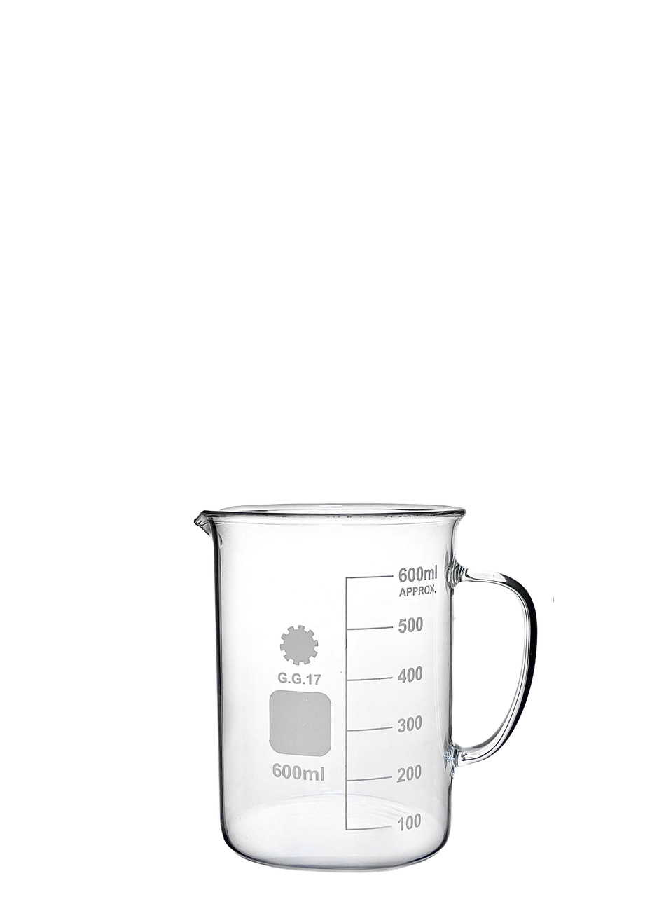 Склянка хімічна низька з мірками та ручкою 600 мл, Boro 3.3