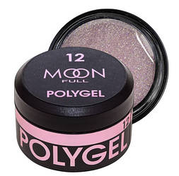 Полігель MOON FULL PolyGel №12, 15 мл, світло-рожевий з блискітками