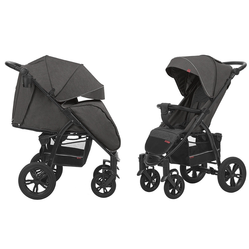 Всесезонний прогулянковий візок Baby Tilly Omega T-1611 Dark Grey з великими гелевими колесами