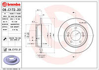 Диск тормозной ЗАДН HYUNDAI I30 1.4 1.6 2010-, KIA CEED PRO CEED 2012 BREMBO (08.C172.20)