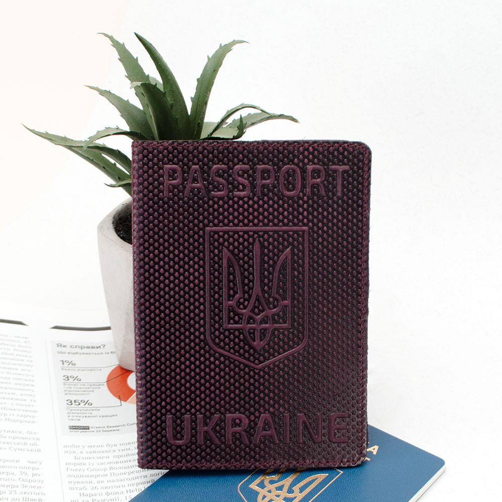 Обкладинка на паспорт шкіряна "Герб" бордова