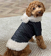 Куртка для собак з хутром утеплена, модель для дівчаток з закритим животиком, чорного кольору