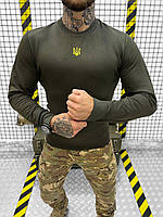 Тактический лонгслив с желтым тризубом на груди олива Военный лонгслив футболка длинный рукав хаки