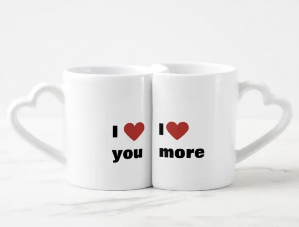 Парні чашки для закоханих як серце I Love You/I Love More