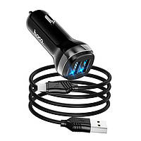 Адаптер автомобильный HOCO Micro USB Cable Dual port car charger set Z40 2USB 2.4A Черный