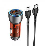 Адаптер автомобильный Hoco Type-C to Type-C cable Sprinter dual port Car charger NZ8 |1USB/1Type-C, QC/PD,