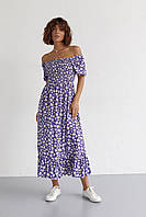 Женское длинное платье с эластичной талией и оборкой цвет фиолетовый размер S FL_000175