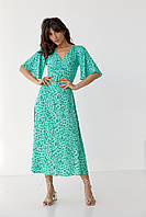 Платье-миди с короткими расклешенными рукавами цвет изумрудный размер S FL_000193