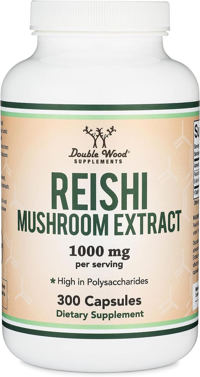 Екстракт гриба рейші Double Wood Supplements Reishi Mushroom Extract 1000 mg 300 capsules, фото 1