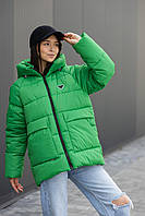 Зимняя удлиненная куртка на девочку подростка ККТ-1 зеленый 146