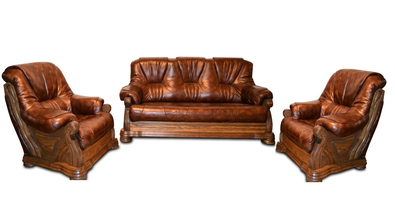 Кожаный комплект с двумя креслами Виконт (3р + 1 + 1), мягкая мебель, мебель в коже, кожаная мебель - фото 1 - id-p1932402294