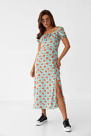 Женское платье длины миди с кулиской на груди цвет мятный размер S FL_000171