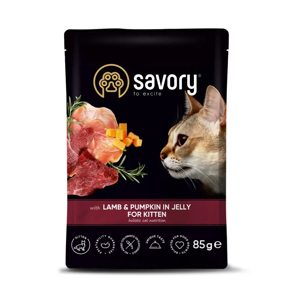 Вологий корм для кошенят Savory 85 г - ягня та гарбуз, фото 1