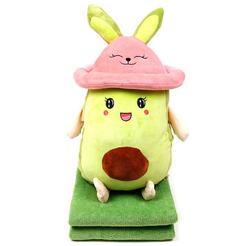 Плед-подушка, іграшка 3в1 Авокадо в рожевій шапці