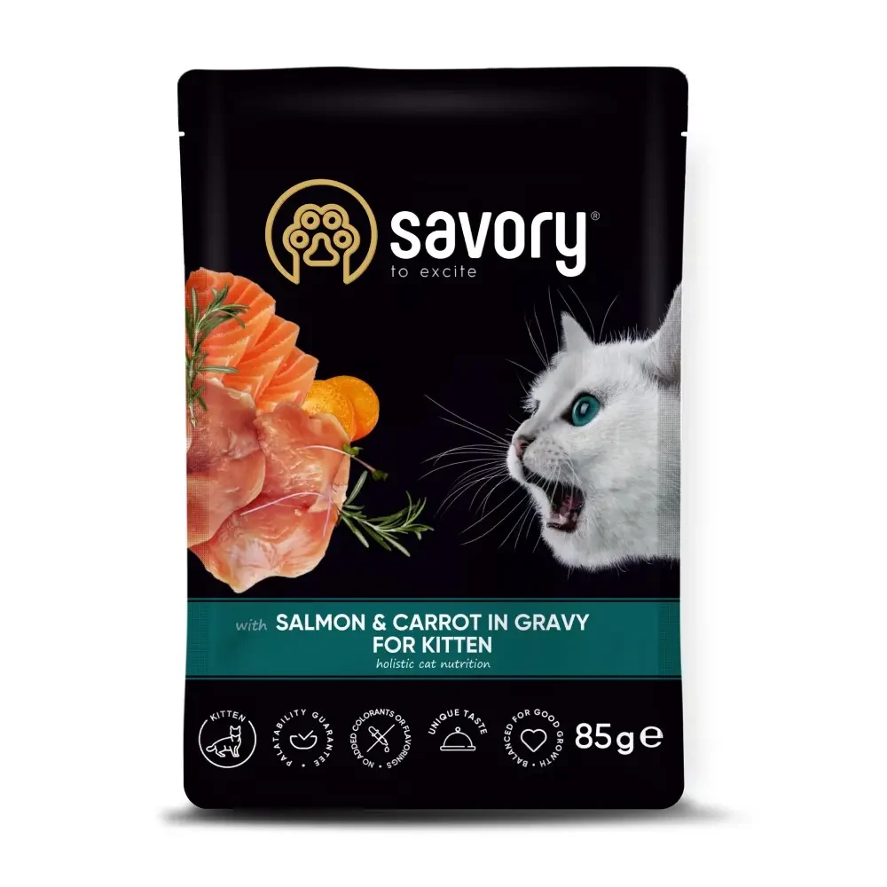 Вологий корм для кошенят Savory 85 г - лосось та морква, фото 1