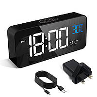 Будильник HERMIC, цифровий годинник, що перезаряджається через USB, з дисплеєм температури, повтором, подвійним будильником