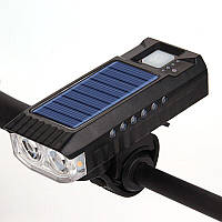 Велосипедная фара со звонком, солнечной зарядкой и USB повербанком 4000 мАч, велофара с выносной кнопкой