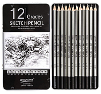 Графітні олівці для малювання 12 штук твердість 10В-6Н Worison
