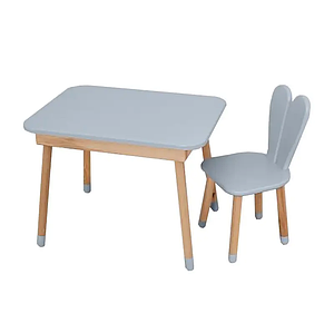 Комплект ARINWOOD Зайчик Table з ящиком Сірий (столик 500×680 + стілець) 04-027GREY-TABLE