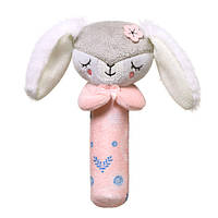 Развивающая игрушка с пищалкой и погремушкой для малышей Зайка Сандей (серый/розовый) BabyOno