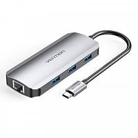 Док-станция Vention TOHHB USB3.1 Type-C-HDMI/USB 3.0x3/RJ45/PD 100W Hub 6-in-1