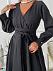 Жіноча Сукня з рукавом на Запах із Костюмної тканини в талії на широкому поясі Колір чорний, фото 3