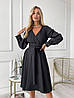 Жіноча Сукня з рукавом на Запах із Костюмної тканини в талії на широкому поясі Колір чорний, фото 4