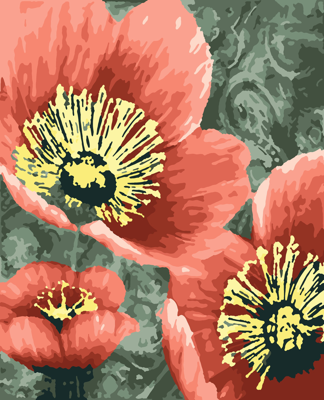 Картина за номерами "Червоні квіти" (з золотою фарбою) 50*60 см