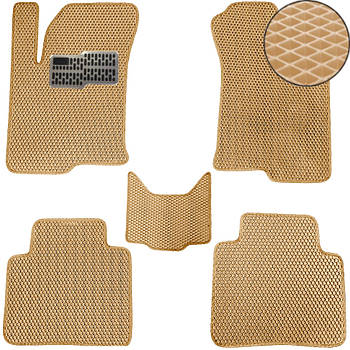 Водійський килимок EVA для KIA Cerato 2003-2008 (Металічний підп'ятник) 1 шт Комплект з перемичкою (5 шт.), Бежеві-Бежевий кант, Повний комплект