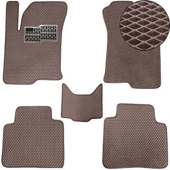 Водійський килимок EVA для KIA Cerato 2003-2008 (Металічний підп'ятник) 1 шт Комплект з перемичкою (5 шт.), Коричневі — коричневий кант, Повний комплект