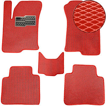 Водійський килимок EVA для KIA Cerato 2003-2008 (Металічний підп'ятник) 1 шт Комплект з перемичкою (5 шт.), Червоний — Червоний кант, Повний комплект