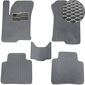 Водійський килимок EVA для KIA Cerato 2003-2008 (Металічний підп'ятник) 1 шт Комплект з перемичкою (5 шт.), Сірі-Сірий кант, Повний комплект