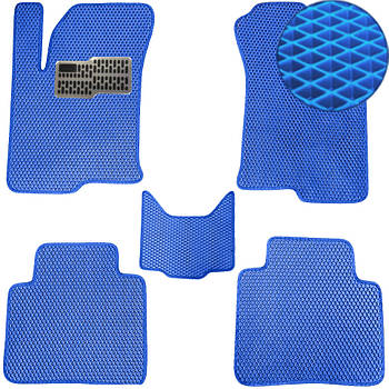 Водійський килимок EVA для KIA Cerato 2003-2008 (Металічний підп'ятник) 1 шт Комплект з перемичкою (5 шт.), Синьо-синій кант, Повний комплект
