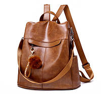 Женский рюкзак сумка с меховым брелком FM Универсальный, Светло-коричневый
