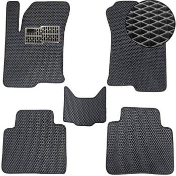 Водійський килимок EVA для KIA Cerato 2003-2008 (Металічний підп'ятник) 1 шт Комплект з перемичкою (5 шт.), Чорний-Чорний кант, Повний комплект