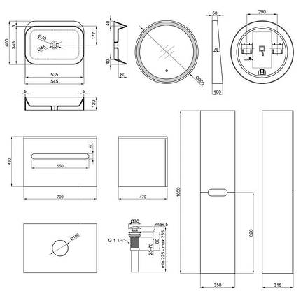 Комплект меблів для ванної Qtap тумба + раковина + дзеркало + пенал QT044VI43003, фото 2