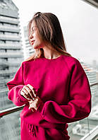 Флисовая женская модная кофта худи на осень, Повседневный стильный свитшот малинового цвета