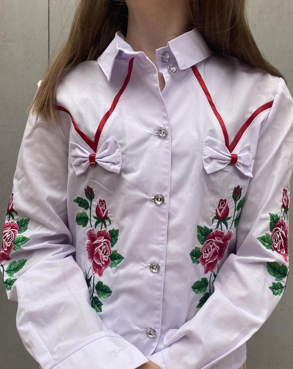 Вишиванка на дівчинку на попліні "Троянди" 122-152 р-ри, фото 1