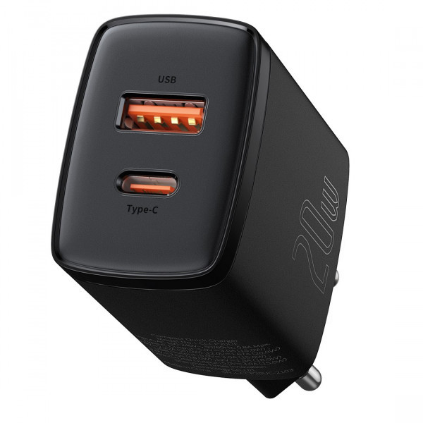 Адаптер BASEUS сетевой 1USB/1Type-C QC/PD 20W 3A CCXJ-B02 black