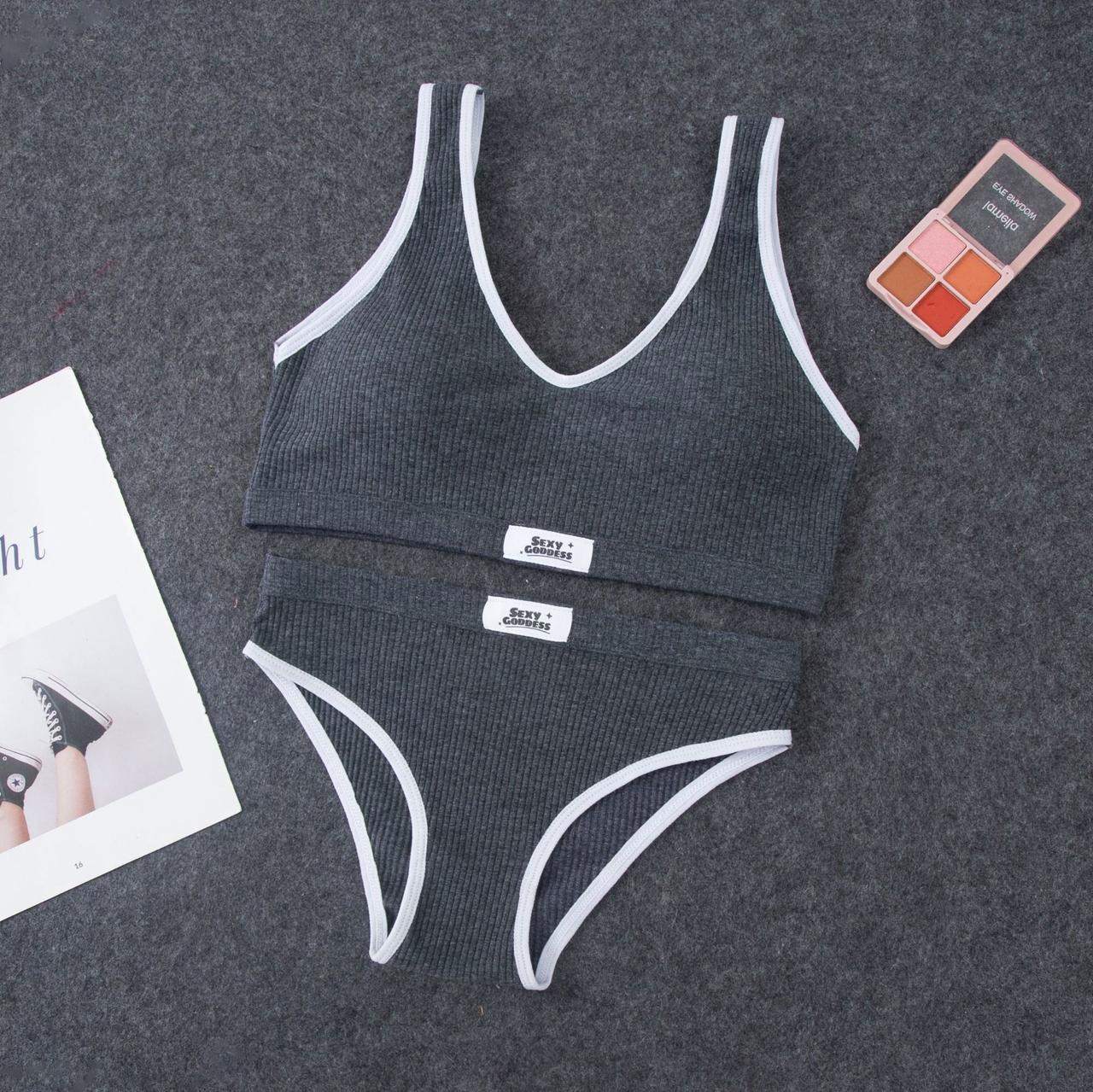 Комплект Нижнего Белья в Рубчик Топ и Трусики S/М (2-226) Темно-серый ...