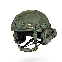 Балістичний шолом захисний FAST NIJ IIIa з навушниками M32H, колір олива