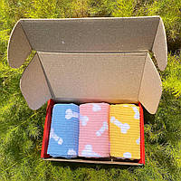 Подарочный бокс носков женских длинных весна-осень с веселым оригинальным принтом 36-41 3 пары для девушек BG